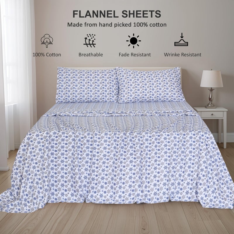 RUVANTI Flannel Sheets Queen Size - 100% Cotton Double Brushed Bed Sheets, Deep Pockets 16 Inches Queen Sheet Set, All Seasons Breathable & Extra Soft - Warm & Cozy, 4 Piece, Snow Flake Grey - Image 3